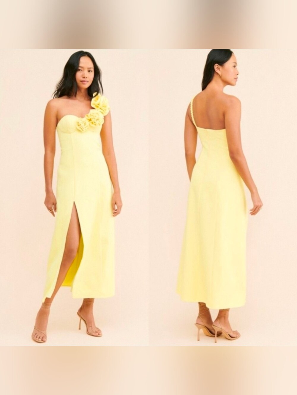 The Wolf Gang Flores Rose Midi Dress Yellow